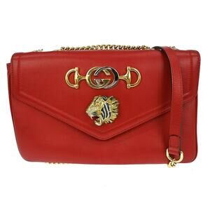 Gucci Leather Rajah Chain Shoulder Bag Red